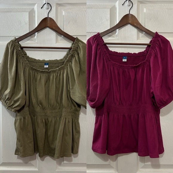 Old Navy Tops - Old Navy Boho Short Sleeve Women Tops Shirts Lot of 2 Olive Green & Red Sz XL